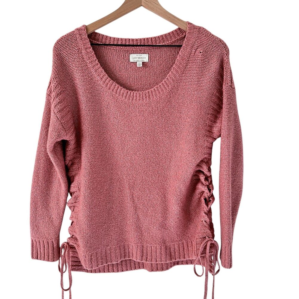 Lucky Brand Blush Pink Sparkly Scoop Neck Soft Laced Sides Sweater Size S